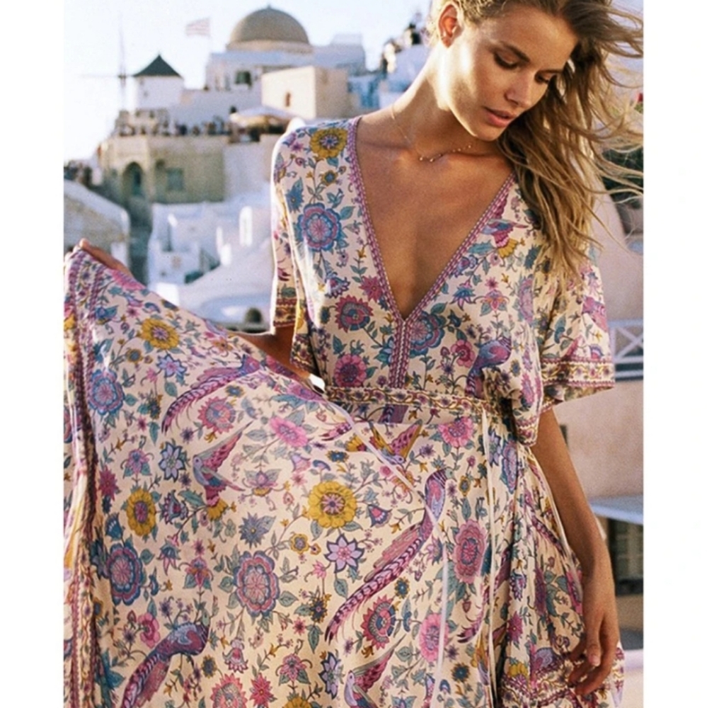Songbird Boho Floral Print Midi Dress